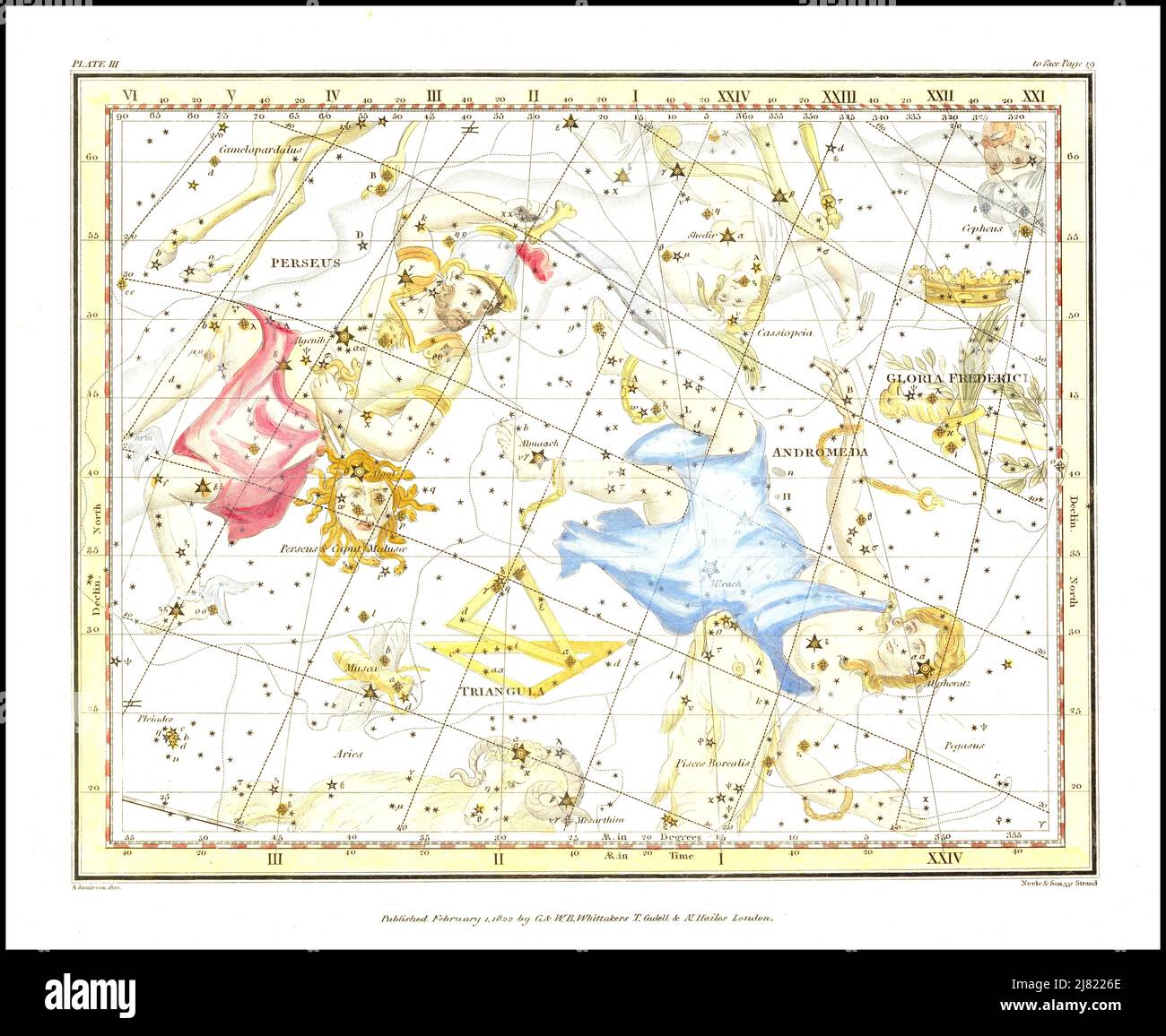 Alexander Jamieson - Andromeda, Perseus & Caput medusae - planche 3 d'Un atlas céleste comprenant une exposition systématique des cieux - 1822 Banque D'Images