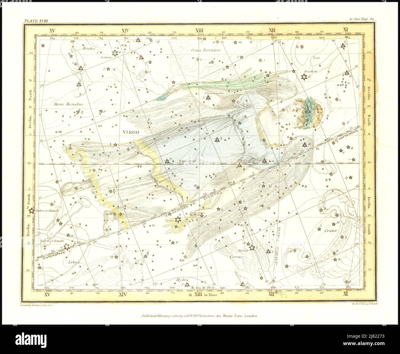 Alexandre Jamieson - Vierge - planche 18 d'Un atlas céleste comprenant une exposition systématique des cieux - 1822 Banque D'Images