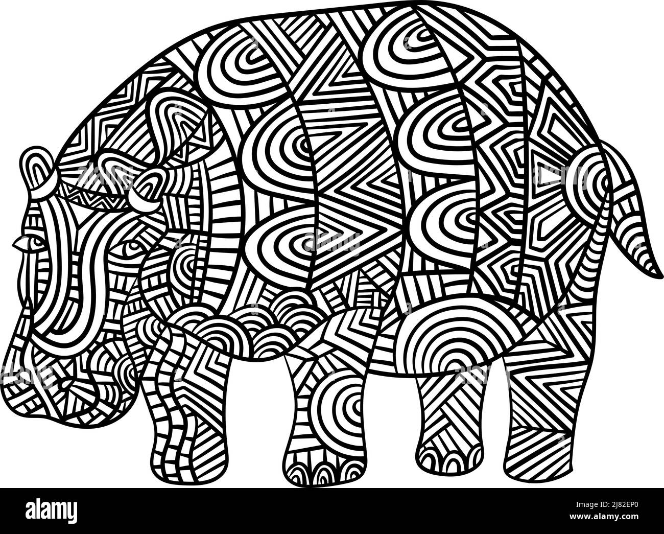 Hippopotame Mandala coloriage pages pour adultes Illustration de Vecteur