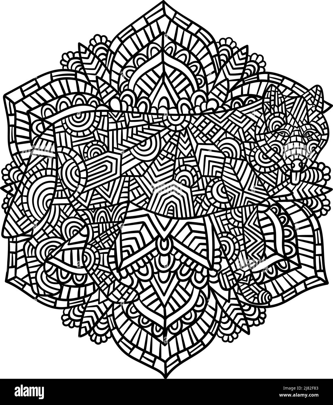 Wolf Mandala coloriage pages pour adultes Illustration de Vecteur