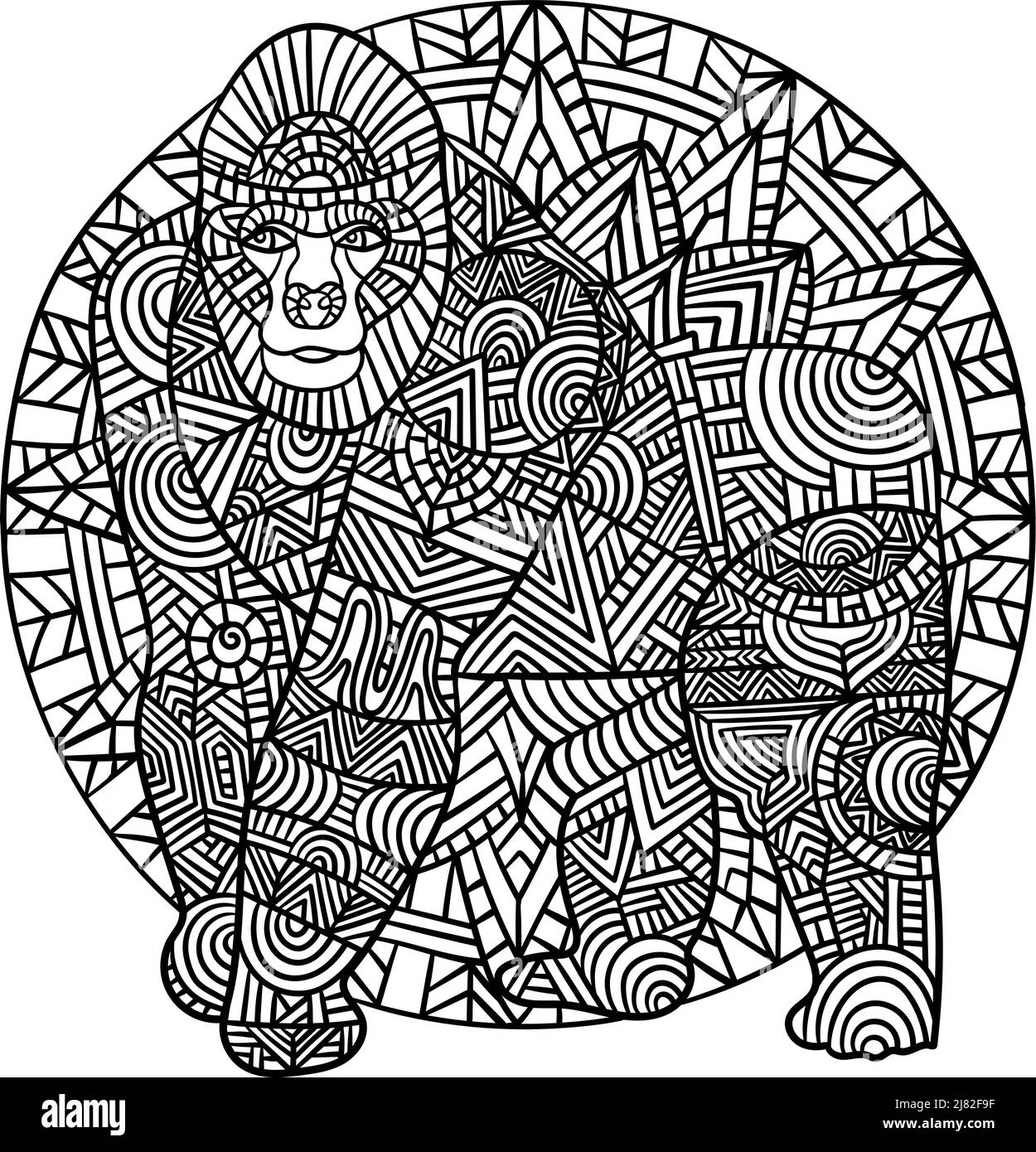 Gorilla Mandala coloriage pages pour adultes Illustration de Vecteur