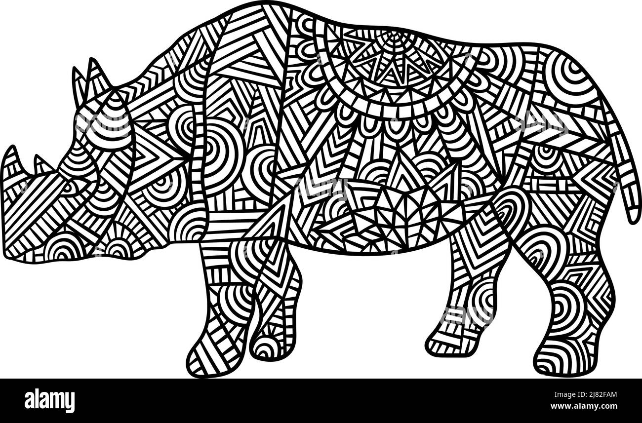 Rhinoceros Mandala coloriage pages pour adultes Illustration de Vecteur