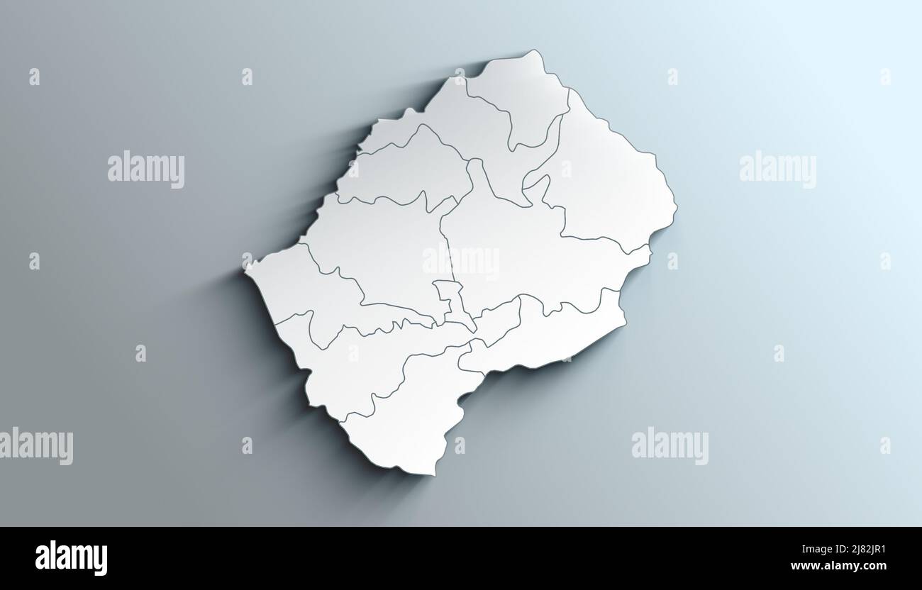 Pays politique carte géographique du Lesotho avec les districts avec des ombres Banque D'Images