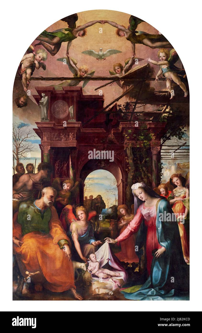 Natività di Gesù - olio su tela - Domenico Beccafumi - primo quarto del XVI secolo - Siena, Italia, chiesa di San Martino Banque D'Images