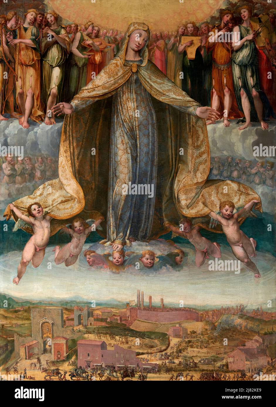 La Madonna protegge Siena durante la Battaglia di Camollia - olio su tavola - Giovanni di Lorenzo Cini - 1528 - Siena, Italia, chiesa di San Martin Banque D'Images
