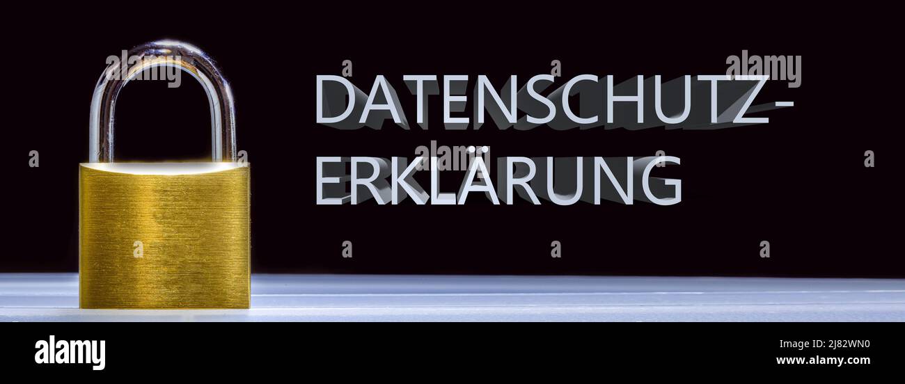 Cadenas sur fond sombre, à côté est le mot allemand Datasenschutzerklärung (politique de confidentialité) Banque D'Images