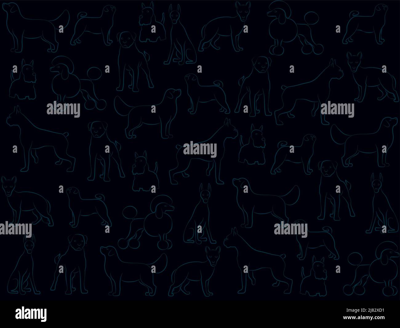 Différents chiens races contour silhouette art dessin illustration vectorielle Illustration de Vecteur