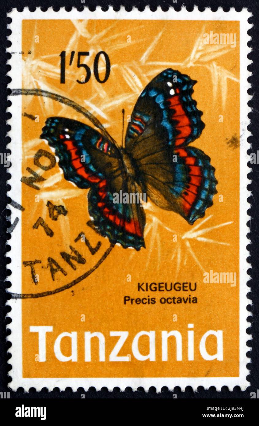 TANZANIE - VERS 1973: Un timbre imprimé en Tanzanie montre Commodore gaudy, Precis Octavia, Butterfly, vers 1973 Banque D'Images