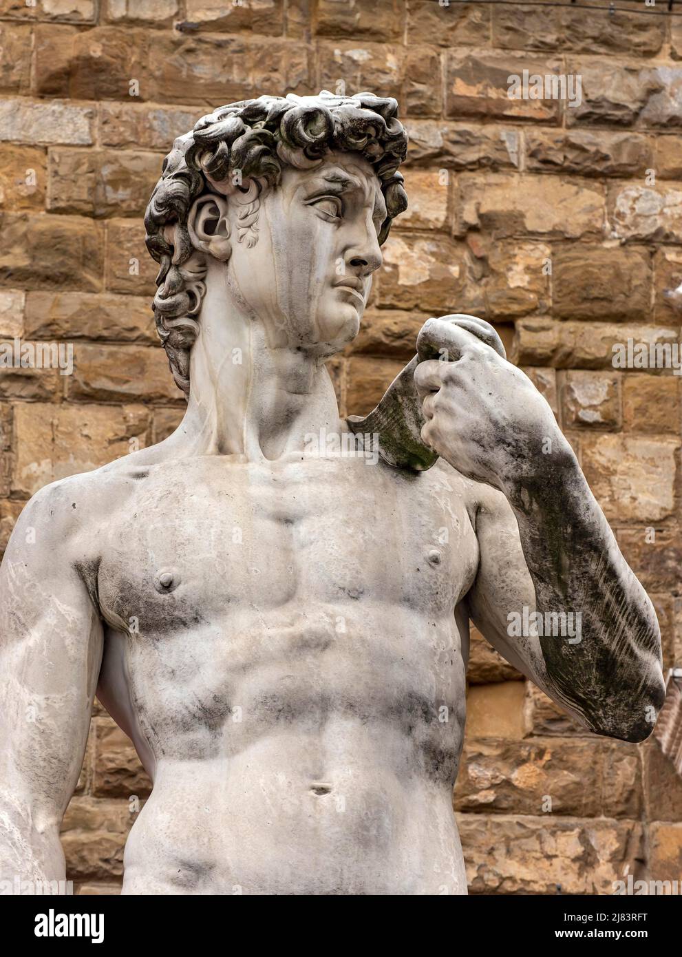 Copie de la statue de David de Michel-Ange sur la Piazza della Signoria, Florence, Italie Banque D'Images