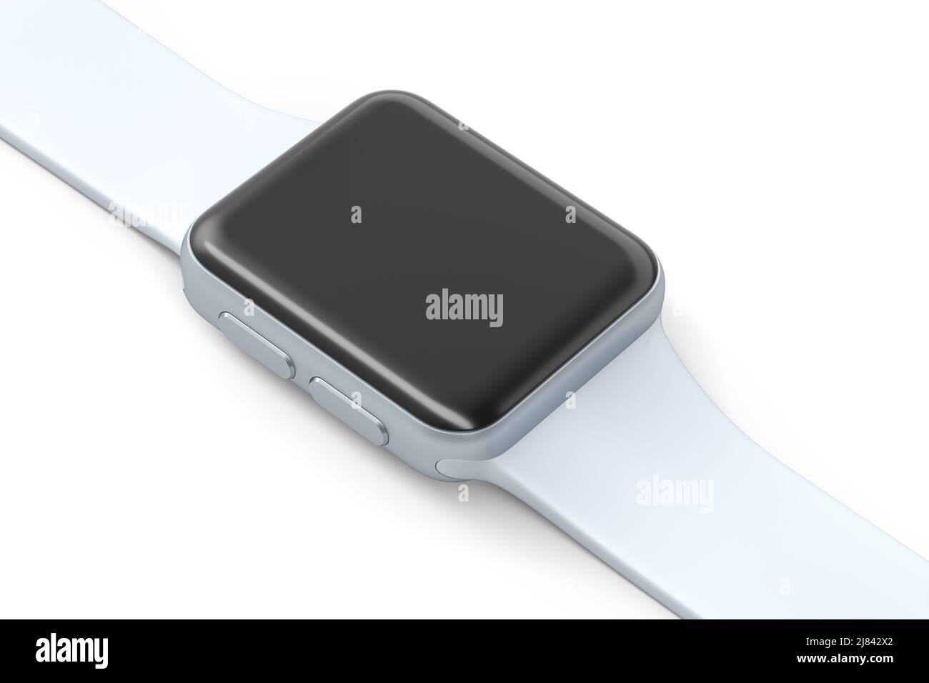 Montre intelligente en argent inoxydable avec bracelet blanc isolé sur fond blanc. Concept de rendu 3D du tracker d'état et d'entraînement des appareils portables Banque D'Images Montre intelligente en argent inoxydable avec bracelet blanc isolé sur fond blanc. Concept de rendu 3D du tracker d'état et d'entraînement des appareils portables Banque D'Images