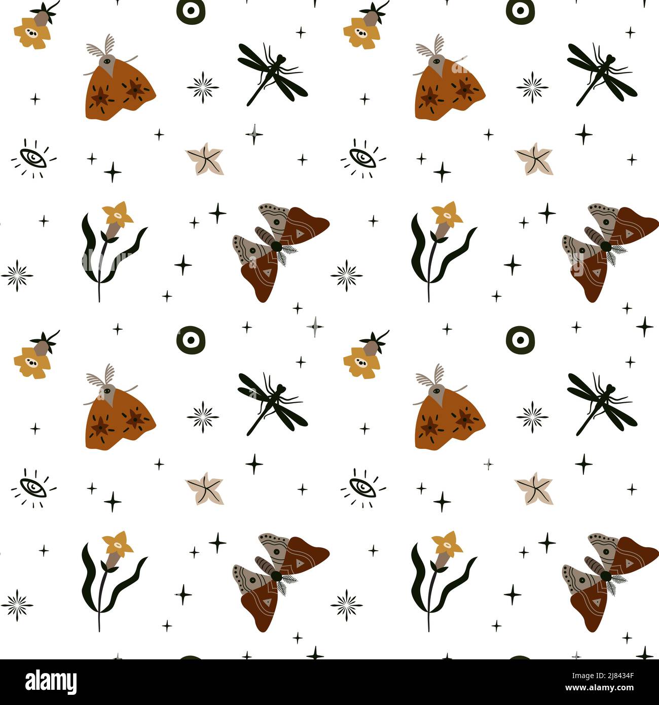 Motif boho Moth sans coutures. Arrière-plan vectoriel Illustration de Vecteur