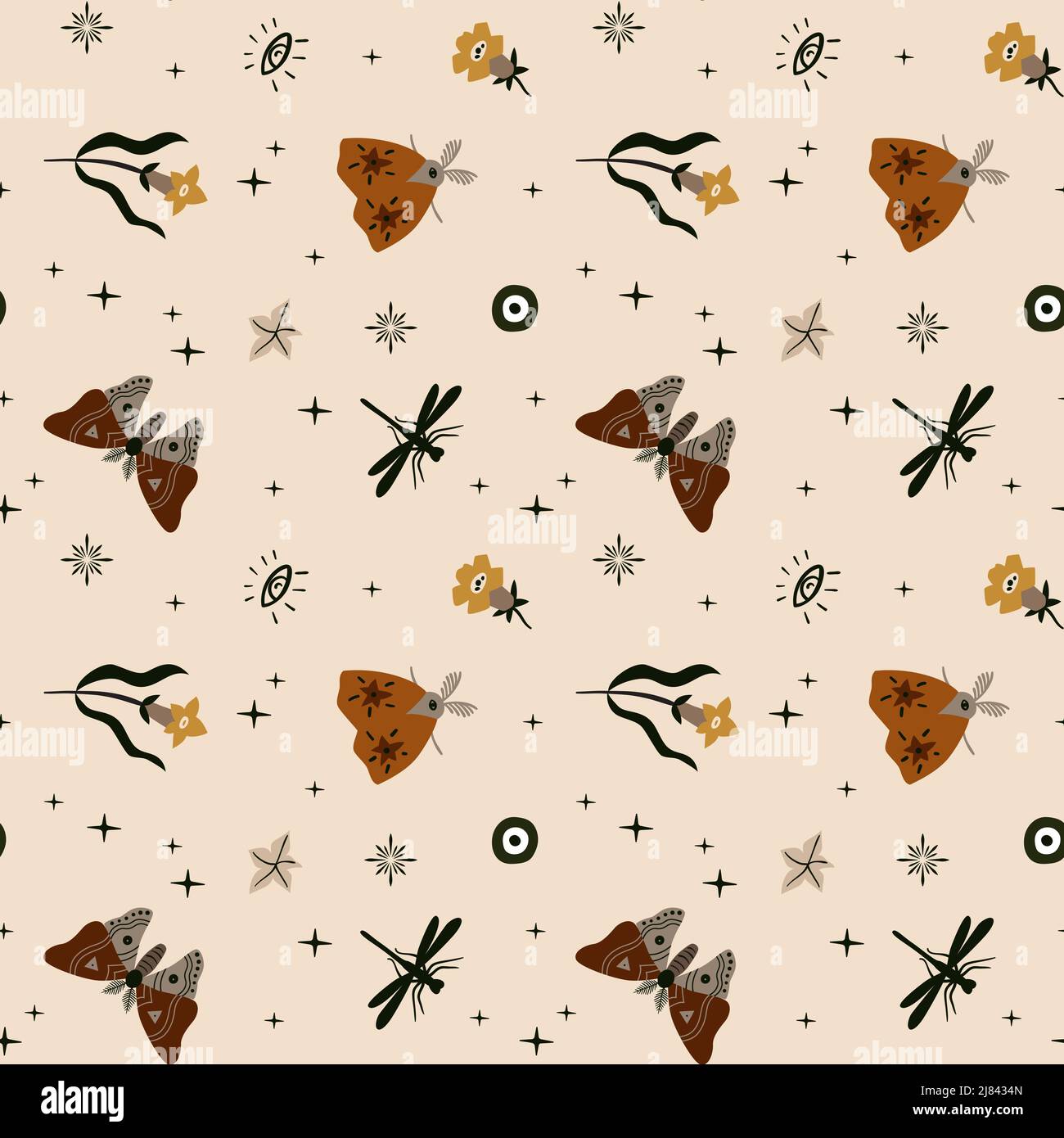 Motif boho Moth vectoriel sans couture Illustration de Vecteur