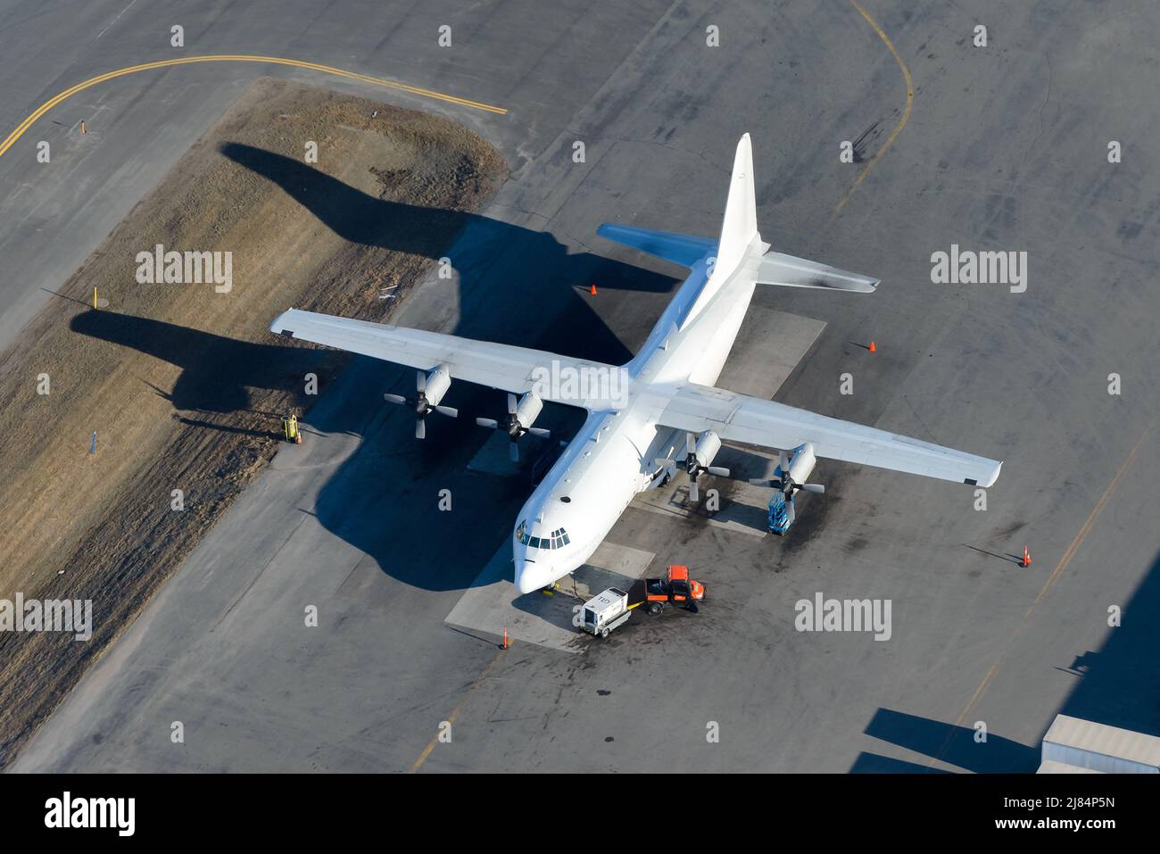 Lynden Air Cargo Hercules Lockheed C-130. Avions utilisés pour les opérations de fret par Lynden Cargo. Vue aérienne de l'avion de C130 de Lynden Air Cargo. Banque D'Images