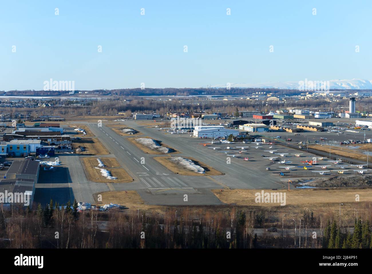 Aéroport de Merrill Field à Anchorage, utilisé principalement pour l'aviation générale. Terrain d'aviation de Merrill Field. Banque D'Images