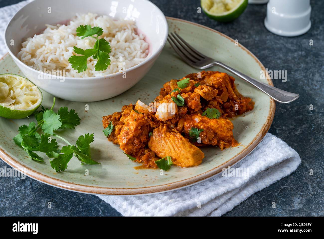 Pates de poisson Parsi au riz - délicieux curry de la communauté Parsi à Bombay Banque D'Images
