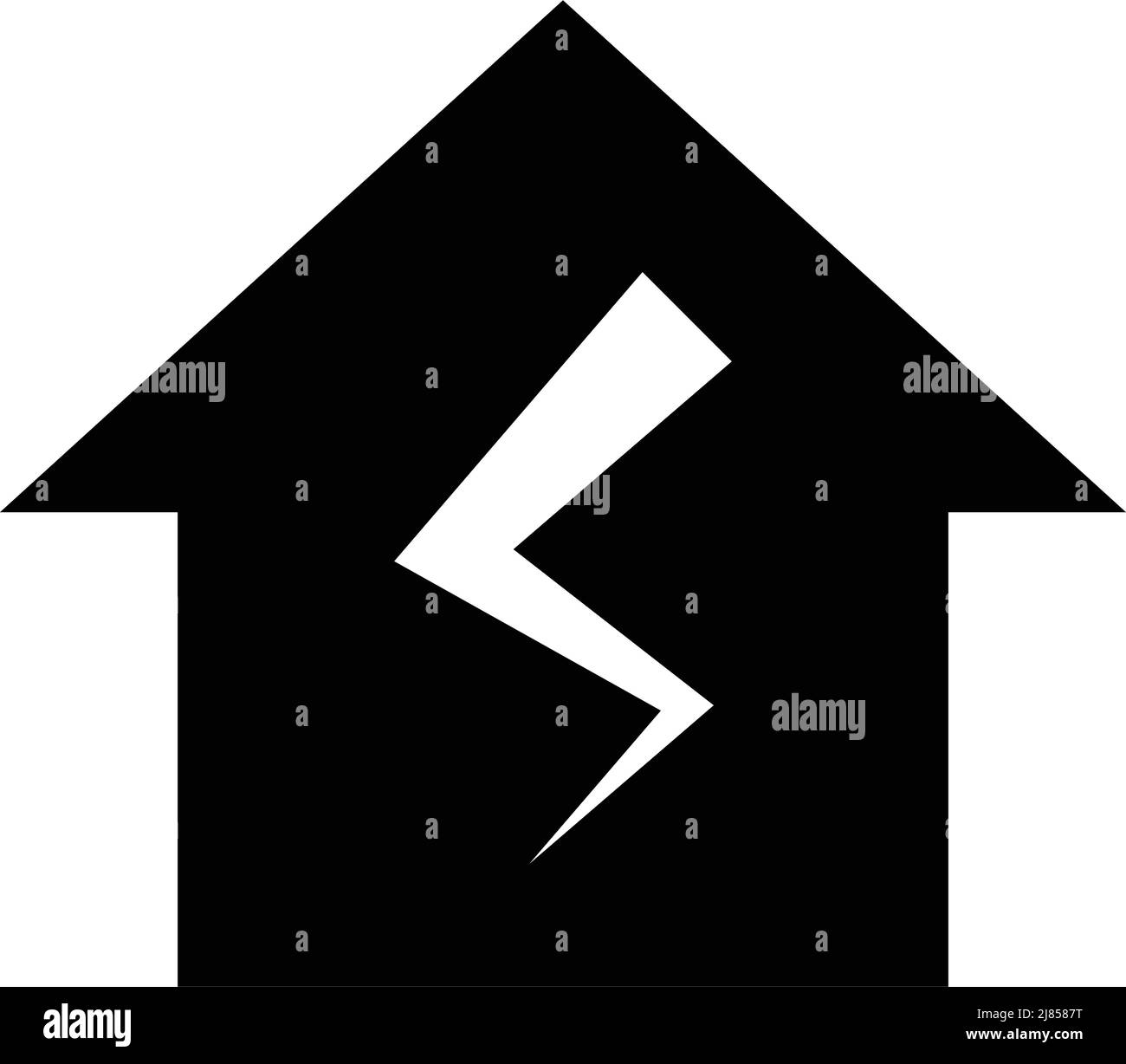 Silhouette de maison et icône de foudre. Vecteur modifiable. Illustration de Vecteur