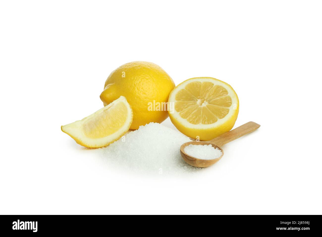 Concept de nettoyants ménagers, acide de citron isolé sur fond blanc Banque D'Images