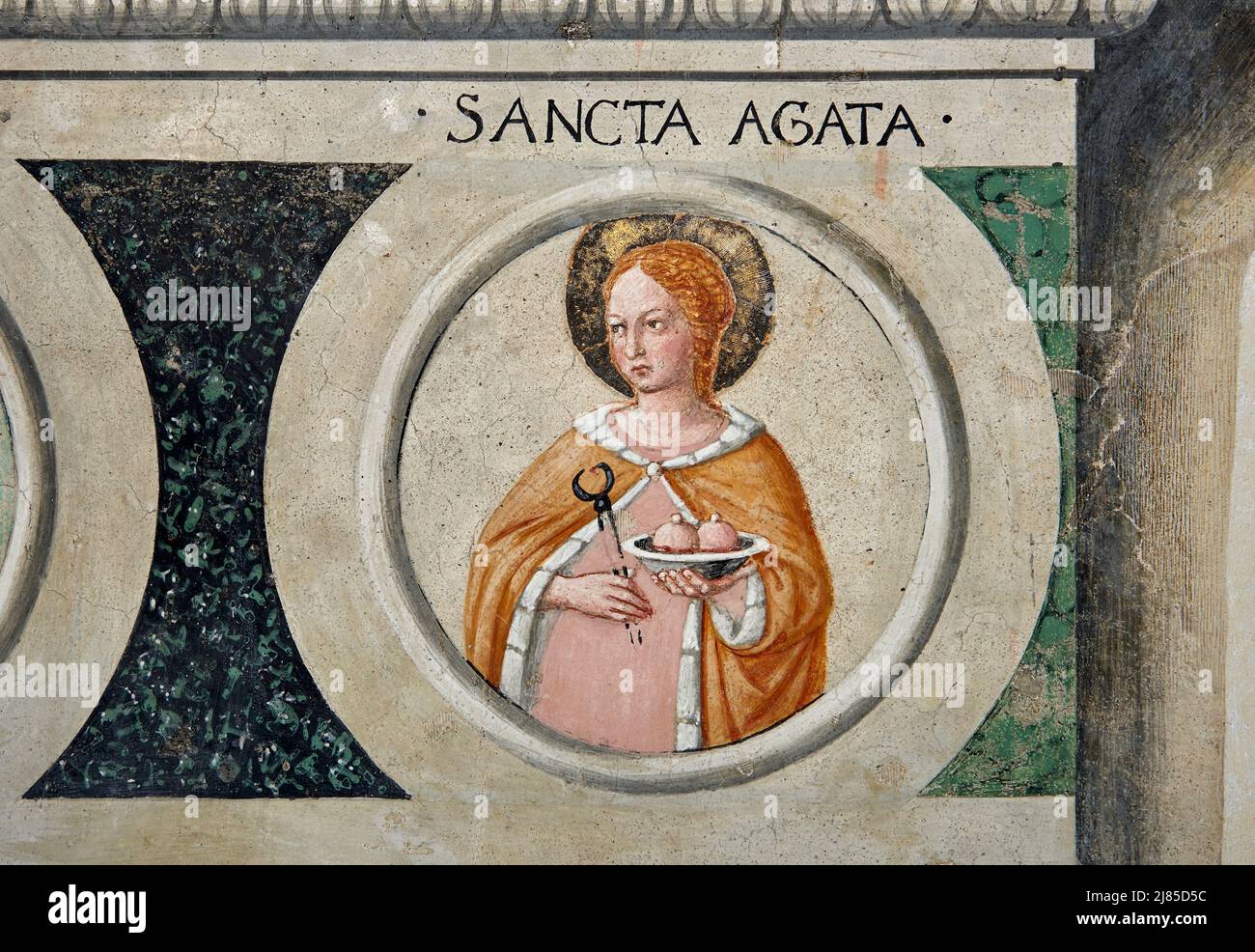 S. Agata , Particolare della predella di “San Sebastiano protegge il popolo di San Gimignano” - affresco - Benozzo Gozzoli - 1464 - San Gimignano ( Banque D'Images