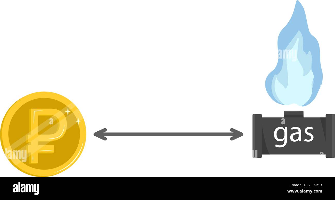 Gazoduc et incendie de la pièce de monnaie russe du rouble à gaz. Concept de paiement des ressources énergétiques et énergétiques. Illustration vectorielle plate Illustration de Vecteur