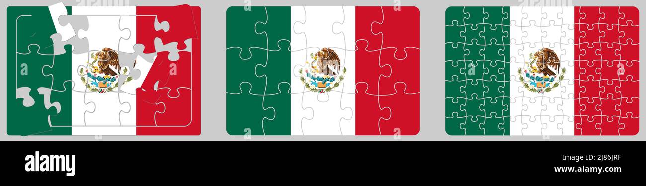 Drapeau mexicain composé de pièces de puzzle, différentes versions Illustration de Vecteur