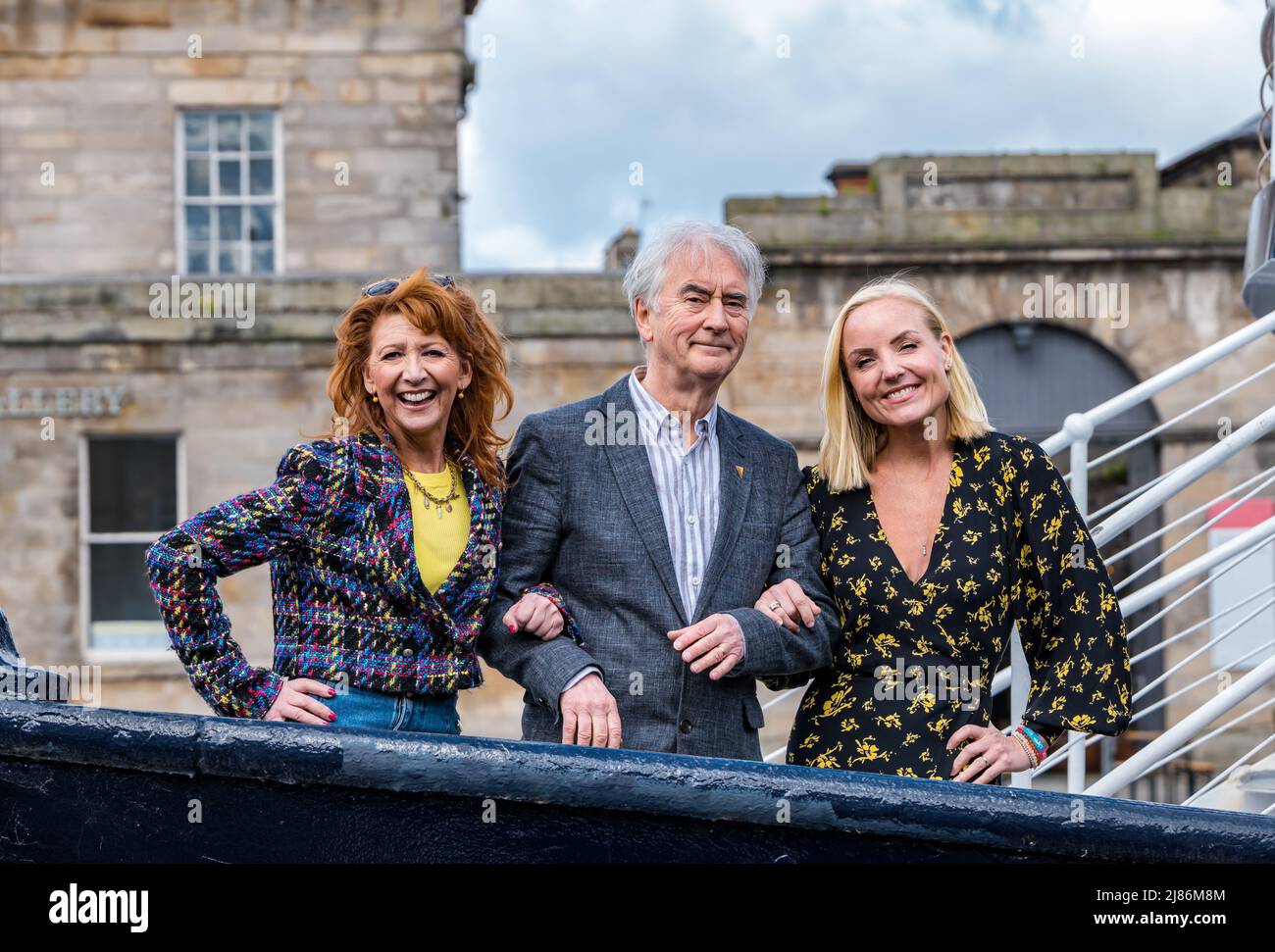 Tout devient une star musicale : Bonnie Langford, Denis Lawson & Kelly Ellis, à bord d'un bateau Ocean Mist, Leith, Édimbourg, Écosse, Royaume-Uni Banque D'Images