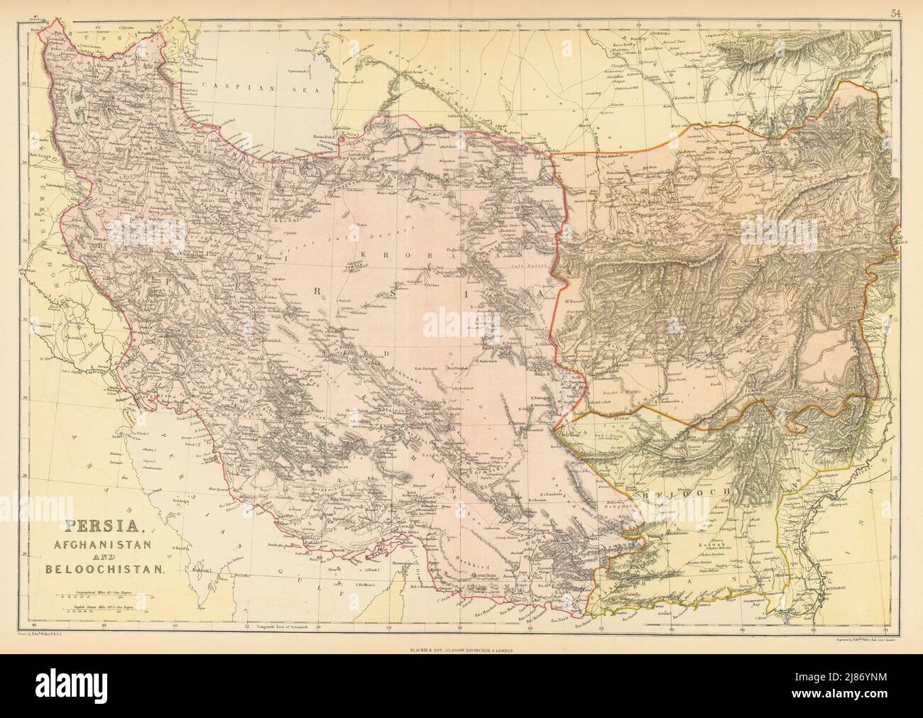 ASIE DU SUD-OUEST. Perse (Iran) Afghanistan Balouchistan. Golfe persique. Carte Caspienne 1886 Banque D'Images