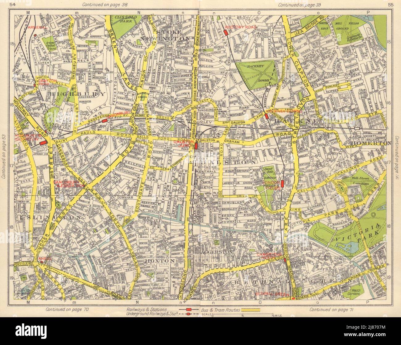 N LONDRES. Hoxton Islington Stoke Newington Hackney Clapton Highbury 1948 carte Banque D'Images