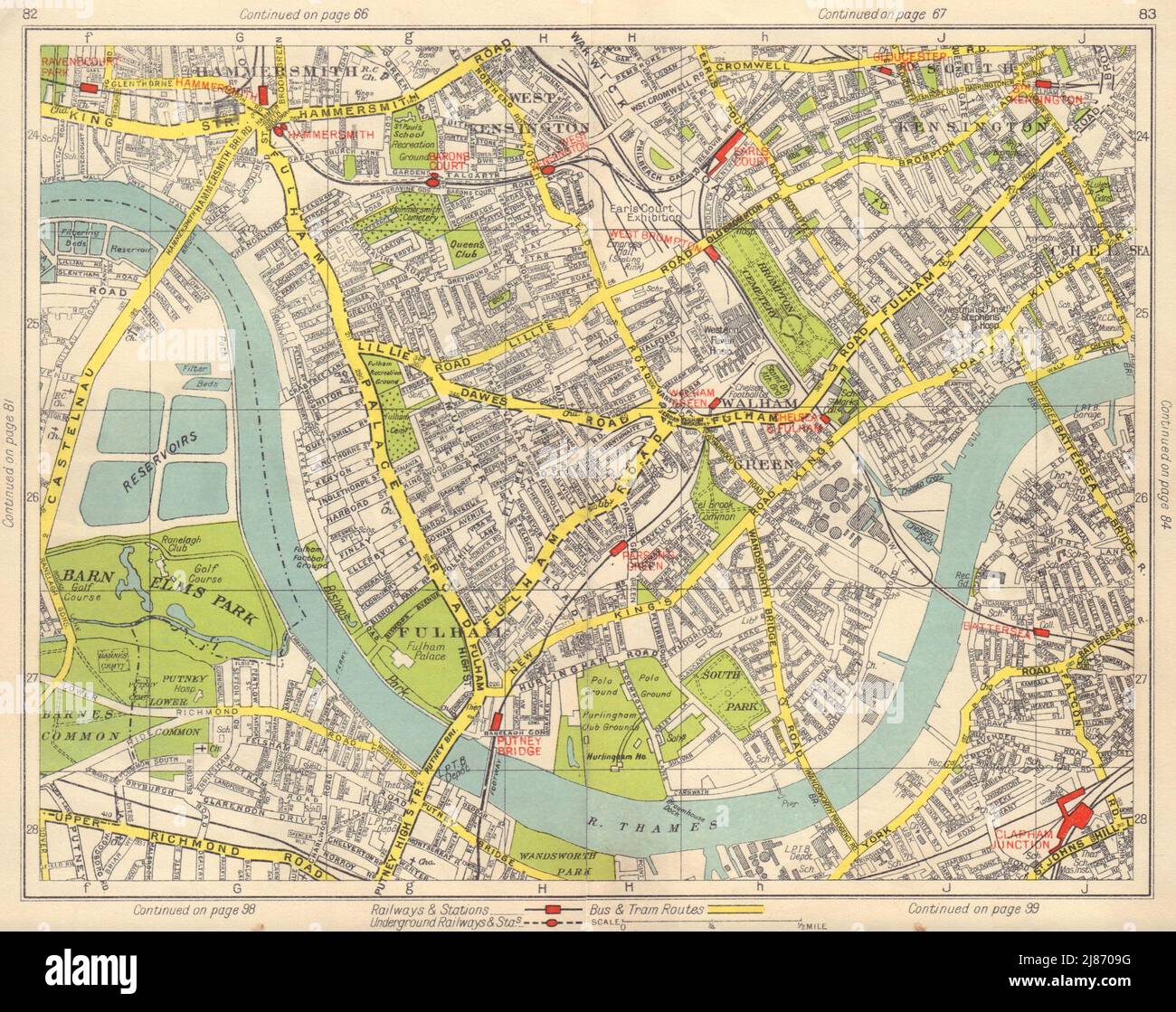 SW LONDON Fulham Walham Green Hammersmith South Kensington Earls court 1948 carte Banque D'Images