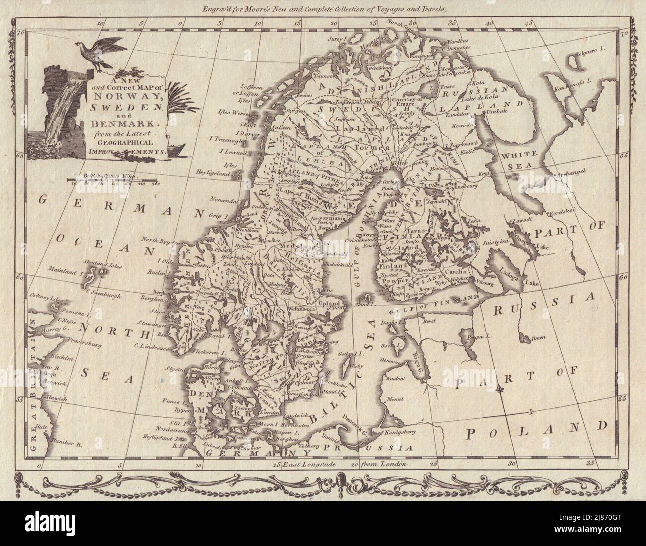 Une nouvelle carte correcte de la Norvège, de la Suède et du Danemark. Finlande. MOORE 1788 Banque D'Images