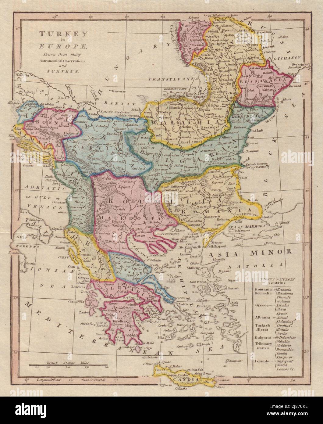 La Turquie en Europe. Balkans Grèce. La Roumanie et la Bulgarie sont inversées. CARTE COOKE 1817 Banque D'Images