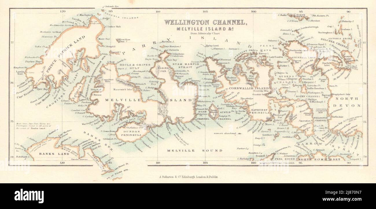 Wellington Channel Melville Island. Bathurst carte de L'Arctique canadien FULLARTON c1862 Banque D'Images