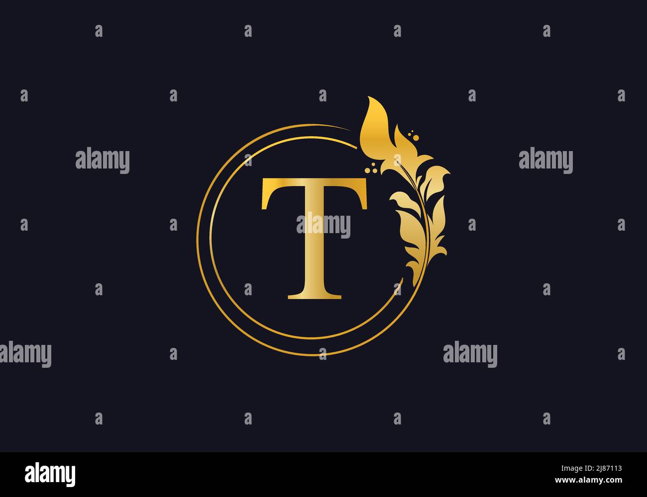 Motif vectoriel du logo Golden Leaf and Circle. Motif vectoriel de beauté dorée et d'affaires et de lettres Illustration de Vecteur
