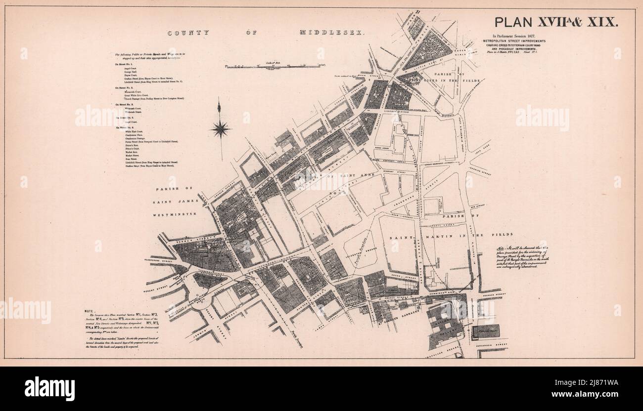 1877 Shaftesbury Avenue & Charing Cross Road Development. Carte West End 1898 Banque D'Images