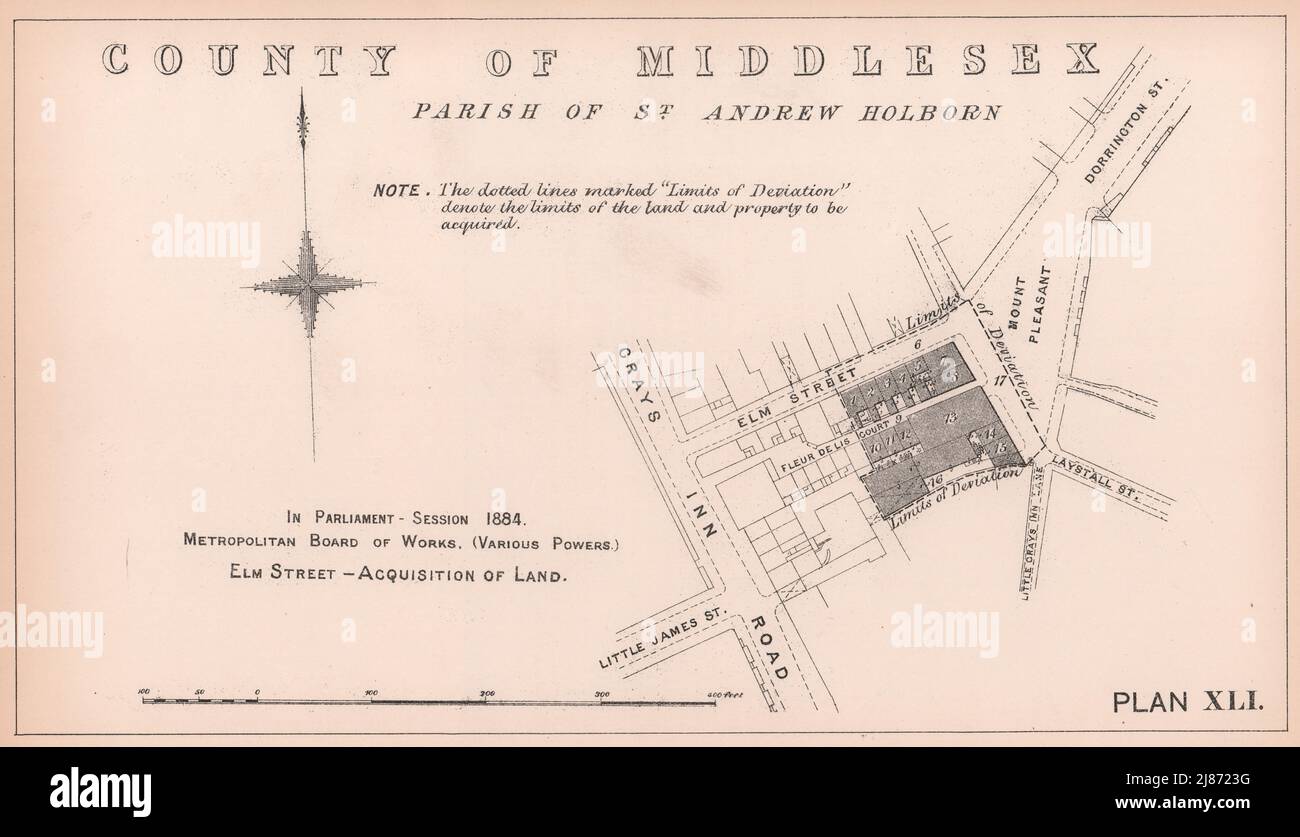 1884 Grays Inn Road & Elm Street achat de terrains en voie d'élargissement. Plan Mount Pleasant 1898 Banque D'Images