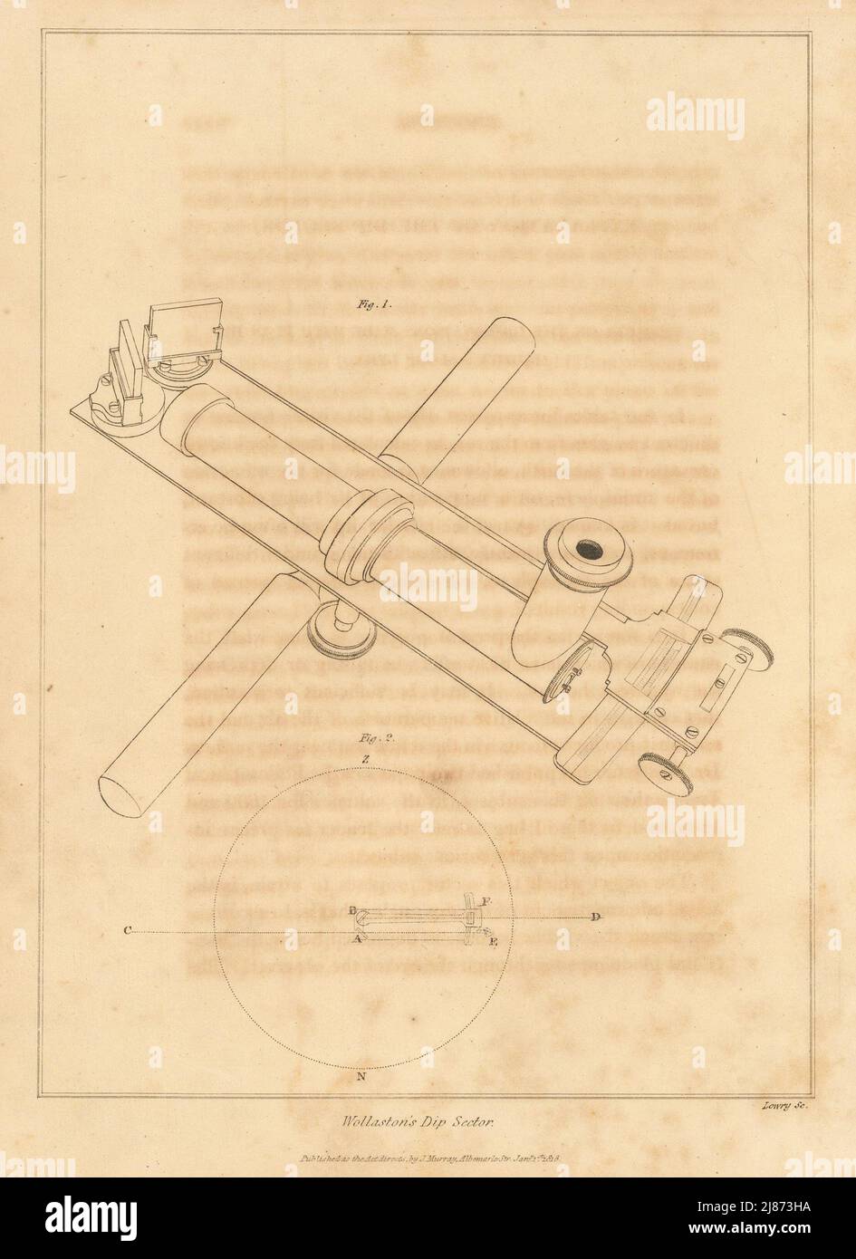 Le secteur du plongeon de Wollaston. William Hyde Wollaston. Impression 1818 sextant modifiée Banque D'Images