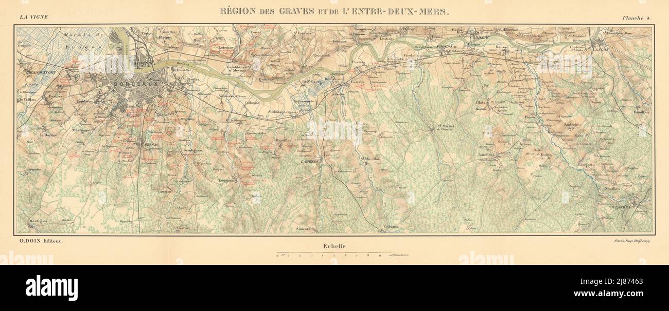 Région des graves et de l'entre-deux-Mers. Carte des vins de Bordeaux. HAUSSERMANN 1901 Banque D'Images