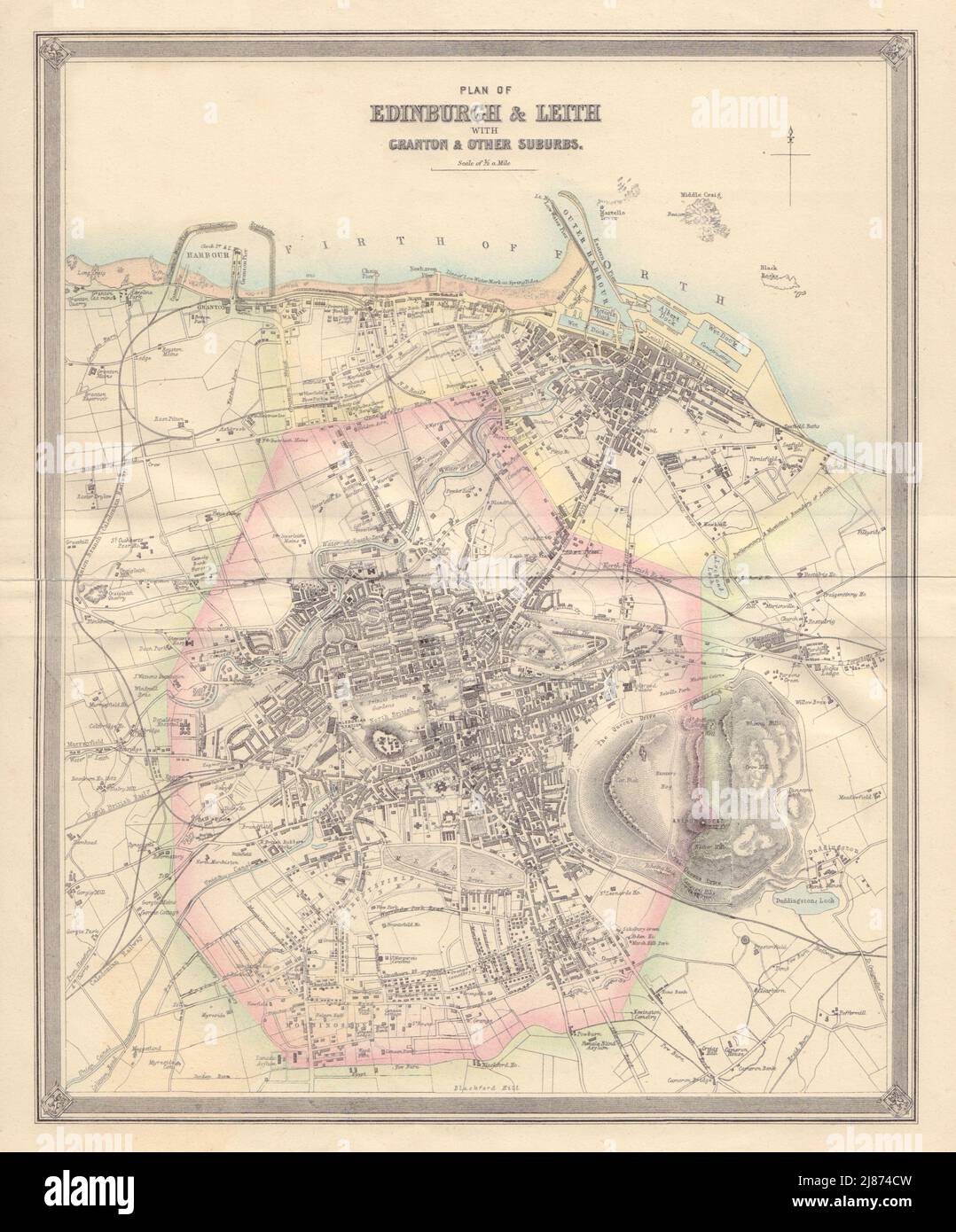 VILLE antique D'EDIMBOURG et LEITH. Écosse. SWANSTON 1866 vieille carte Banque D'Images