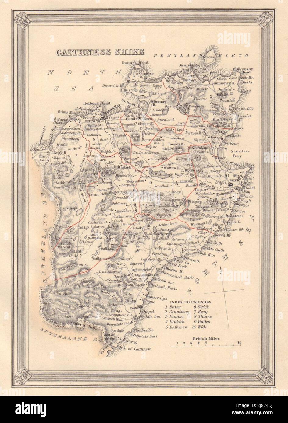 Carte décorative du comté antique de Caithness-shire, Écosse. FULLARTON 1866 Banque D'Images