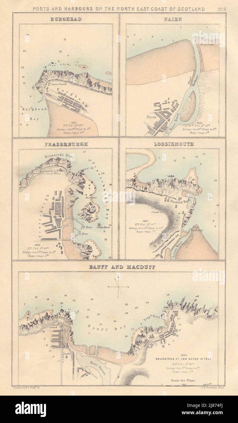 ÉCOSSE ports ne Burghead Nairn Fraserburgh Lossiemouth Banff Macduff 1866 carte Banque D'Images