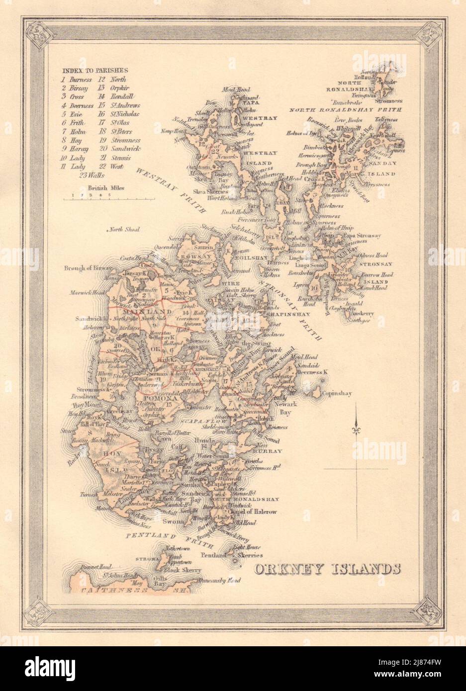 Carte antique décorative des îles Orcades, Écosse. FULLARTON 1866 vieux Banque D'Images