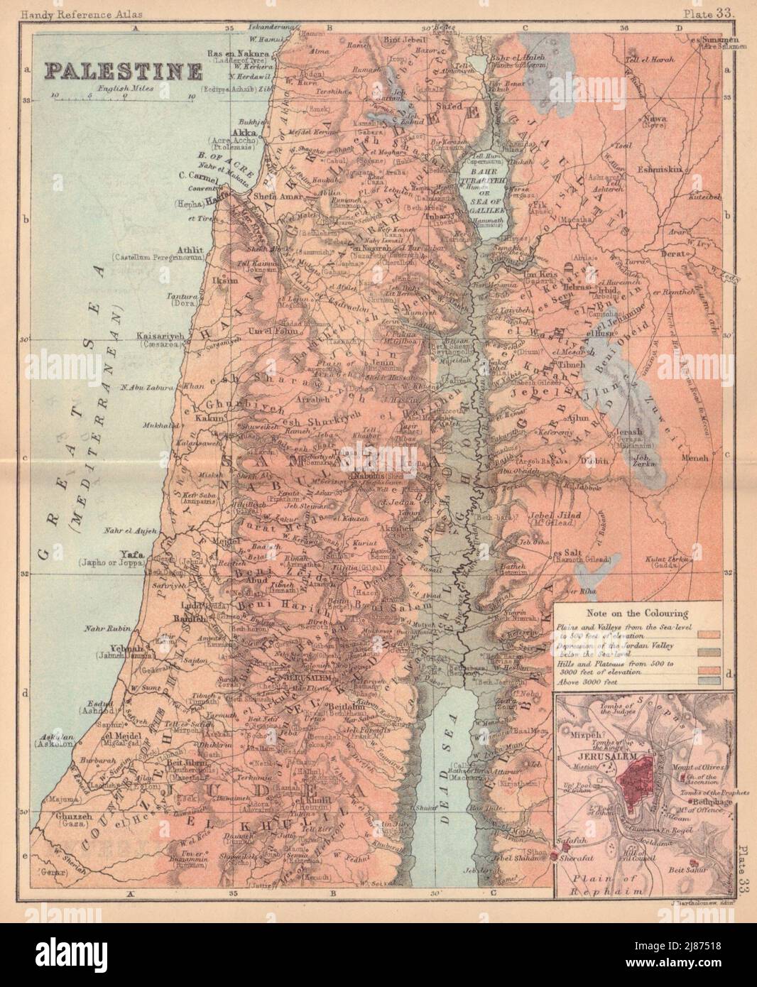 Palestine. Israël Jordanie. BARTHOLOMEW 1888 carte ancienne de plan d'époque Banque D'Images