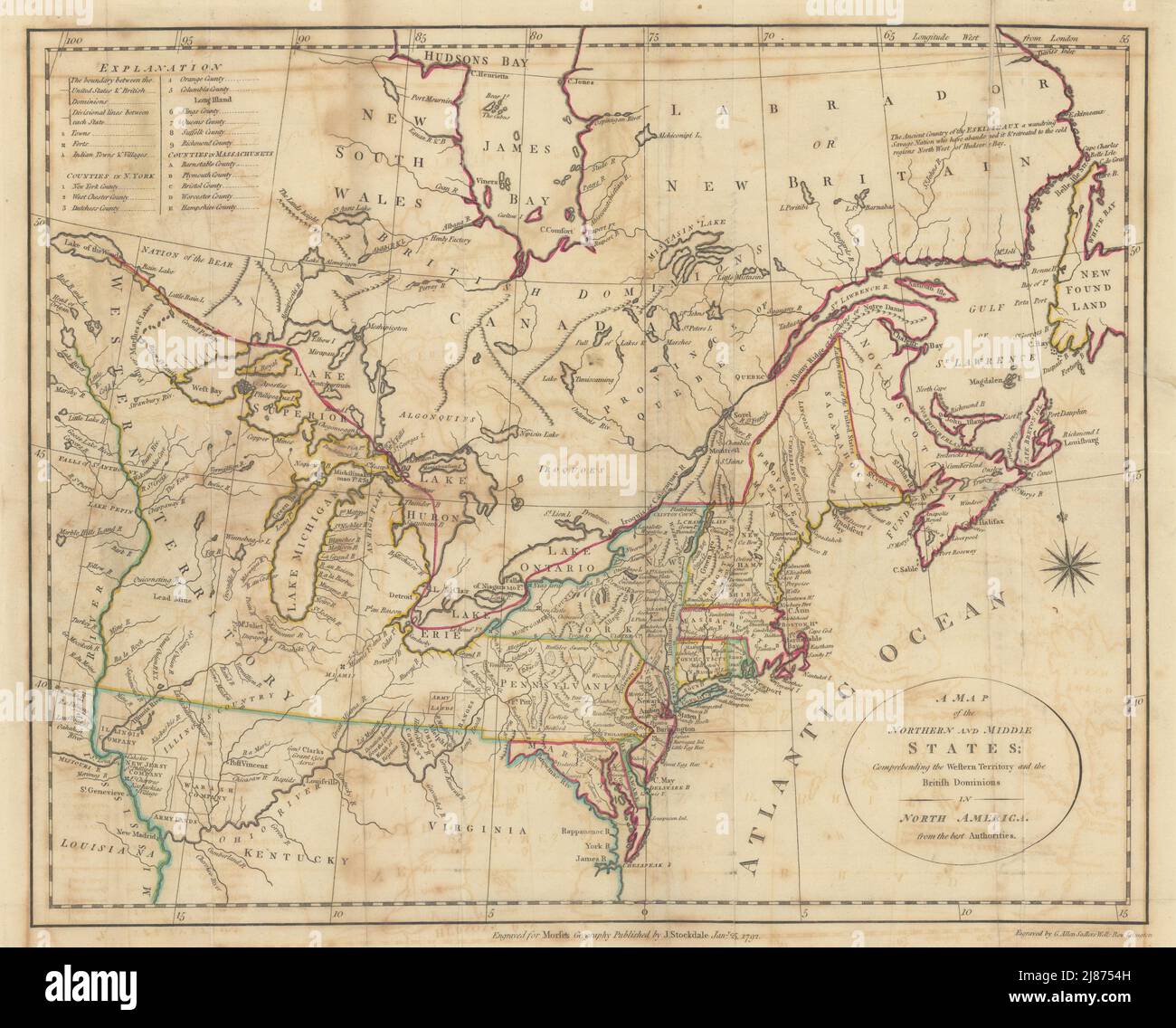 Les États du Nord et du Moyen-Orient appréhendant le territoire occidental… CARTE MORSE 1792 Banque D'Images