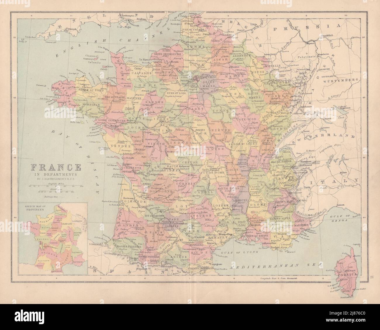 FRANCE dans les départements. Pas d'Alsace Lorraine. CARTE ancienne COLLINS 1873 Banque D'Images