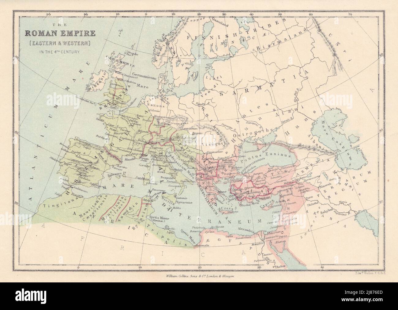 4th SIÈCLE EUROPE Empire romain byzantin de l'est et occidental. CARTE COLLINS 1873 Banque D'Images