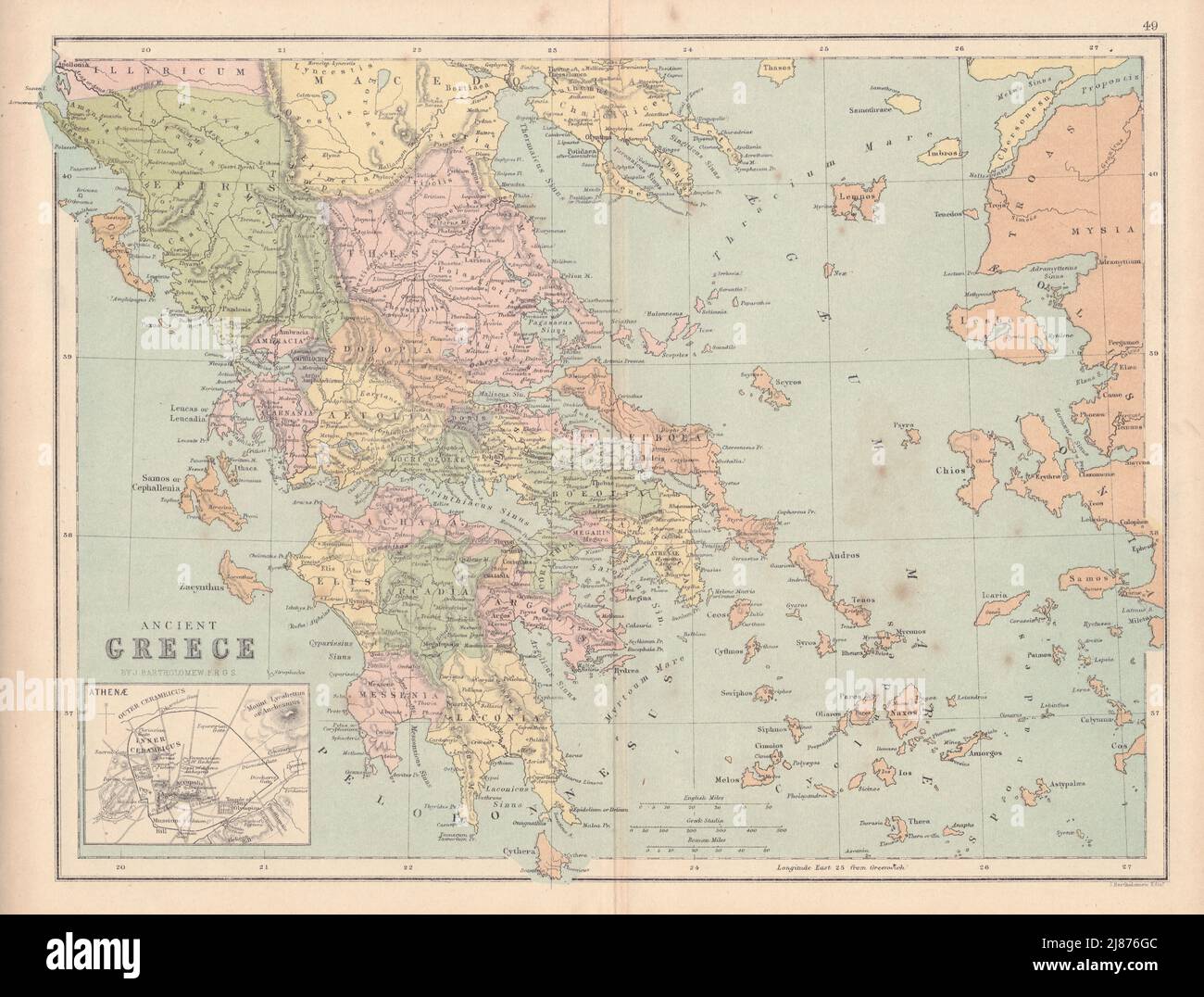 GRÈCE ANTIQUE montrant les provinces etc. Îles Ioniennes de la mer Égée. CARTE COLLINS 1873 Banque D'Images