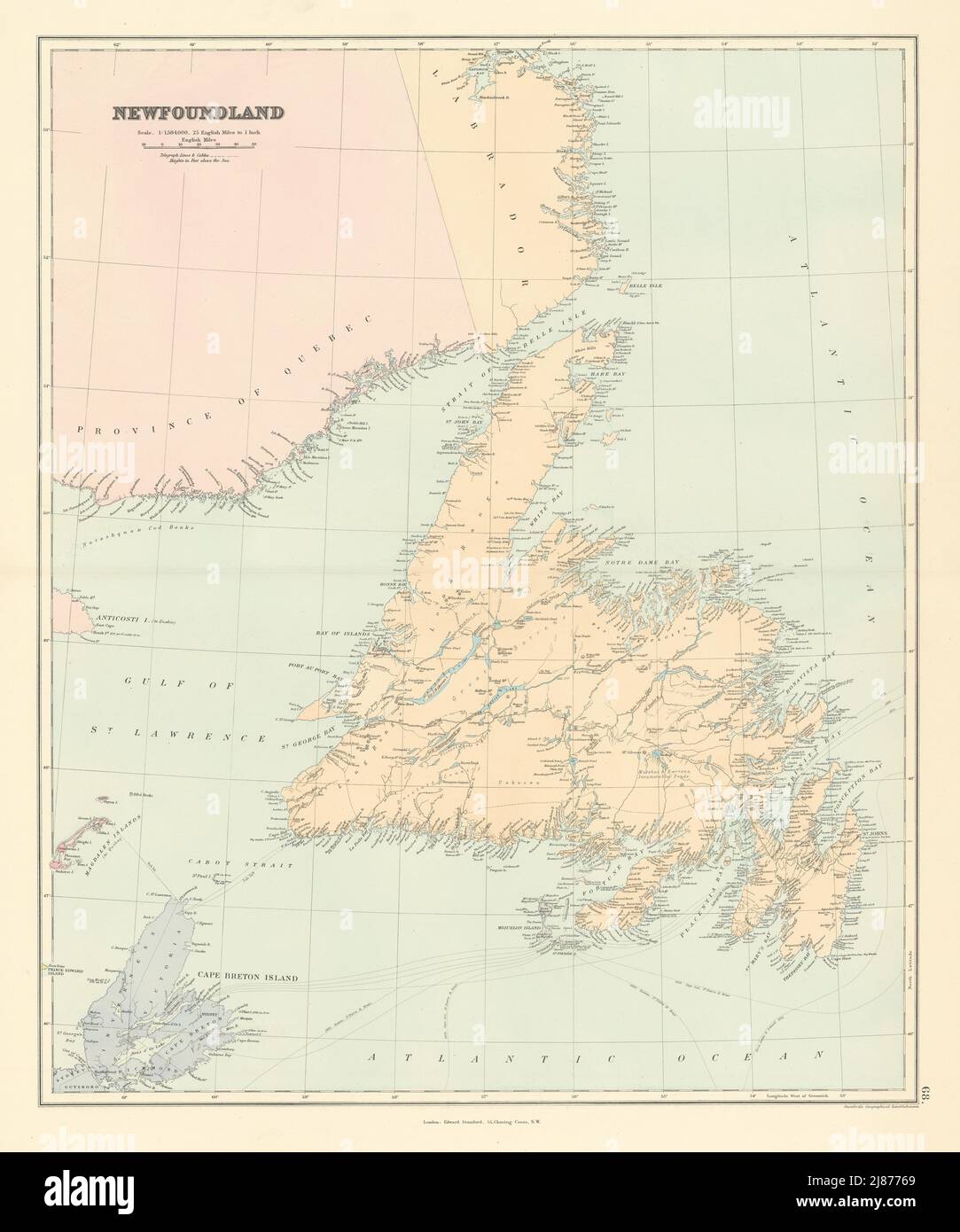Terre-Neuve-et-Labrador Île du Cap-Breton St Pierre & Miquelon STANFORD 1887 carte Banque D'Images