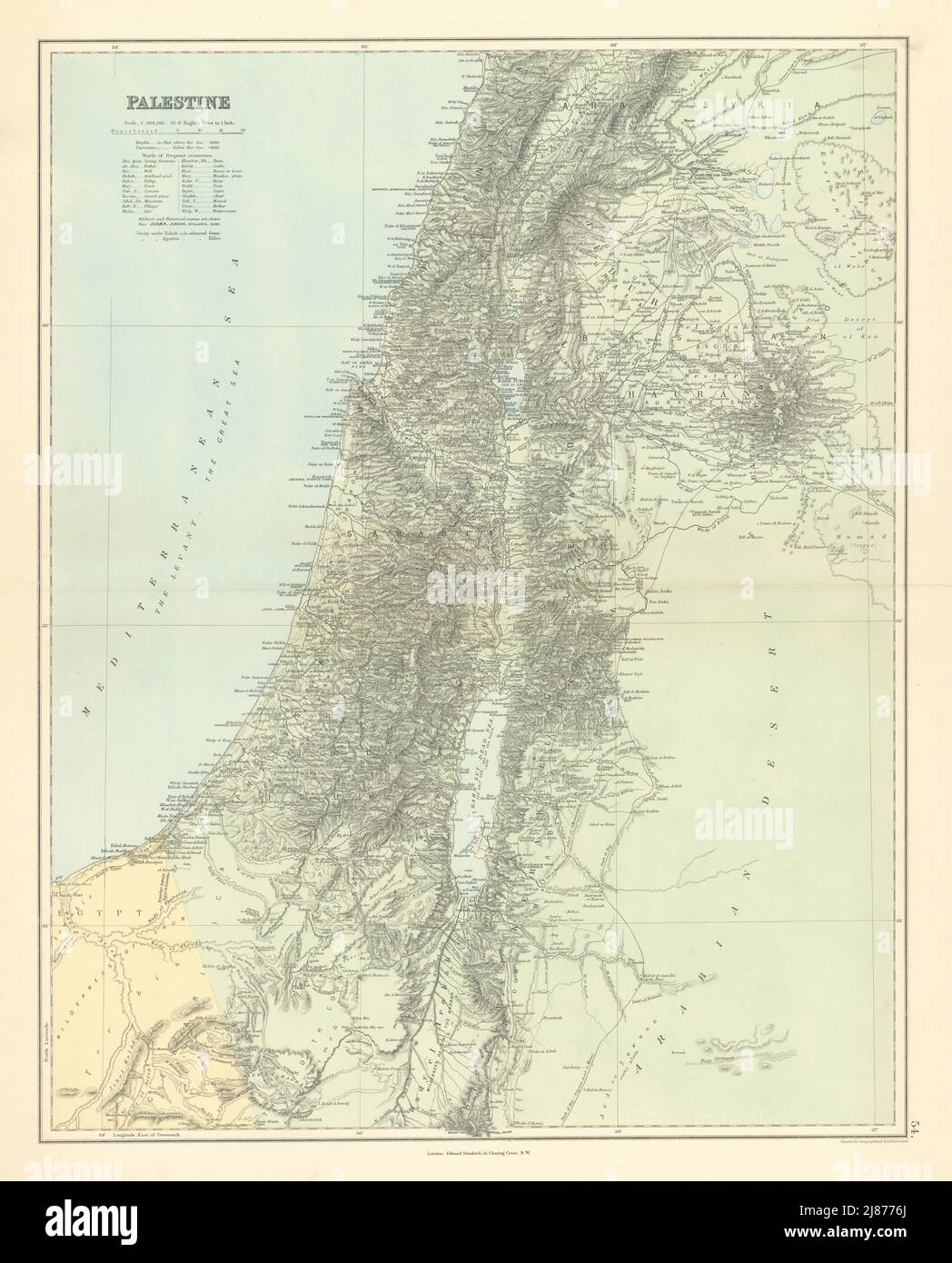 Palestine Terre Sainte Israël Liban Jordanie Syrie noms bibliques STANFORD 1887 carte Banque D'Images