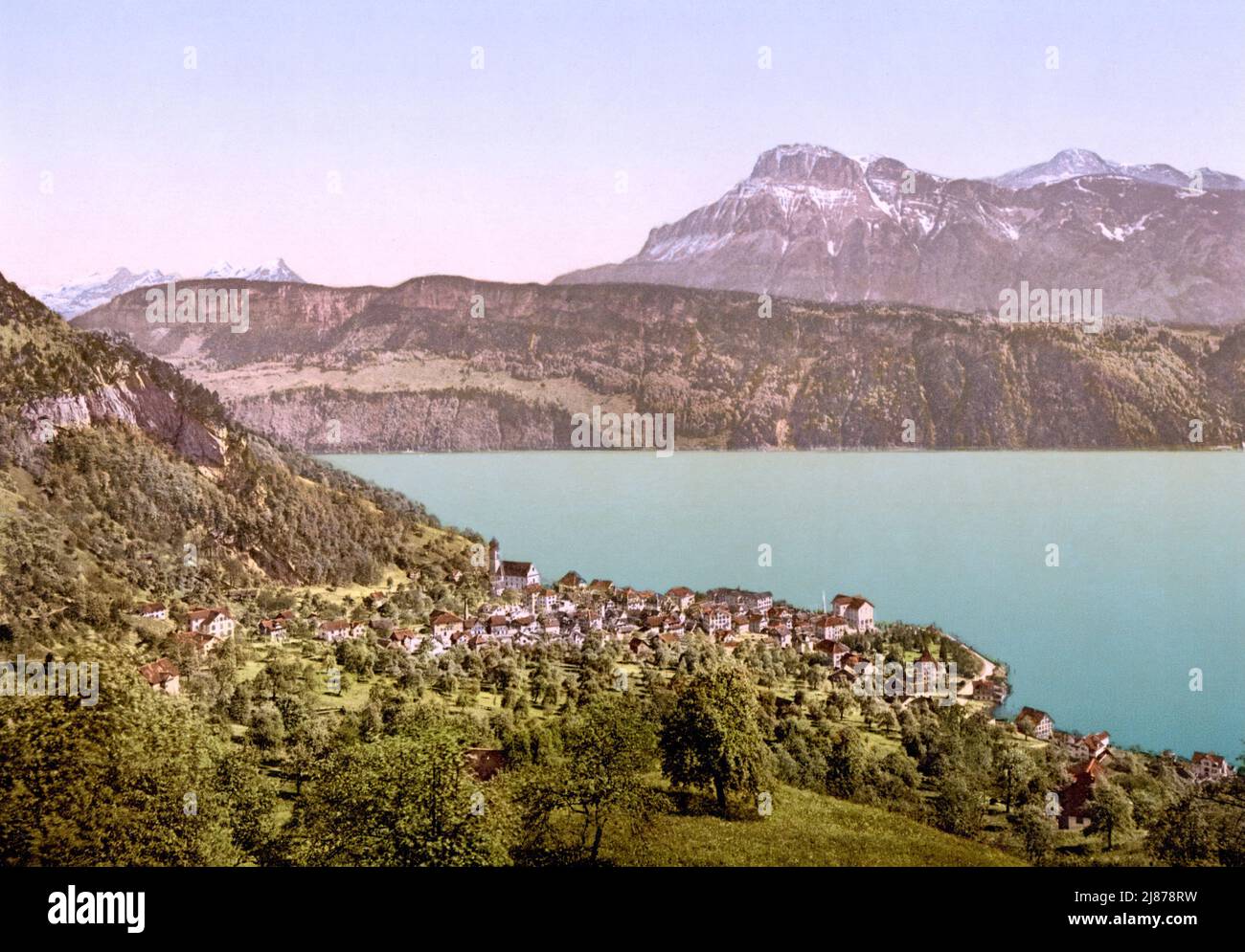 Gersau et le lac de Lucerne, Schwyz, Suisse 1890. Banque D'Images