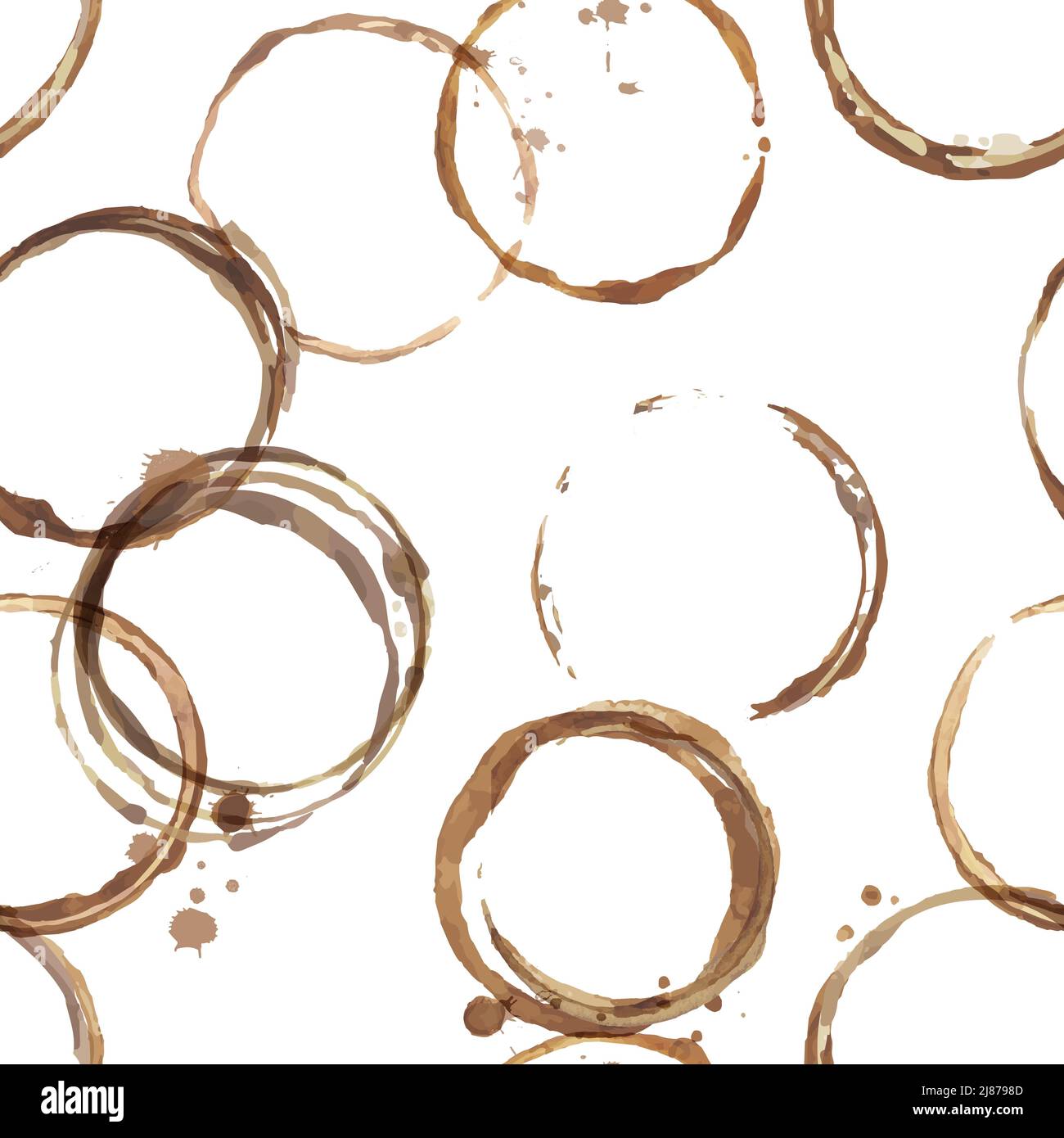 Beaucoup de taches de tasse de café en forme de rond brun sur le motif blanc, sans couture Illustration de Vecteur