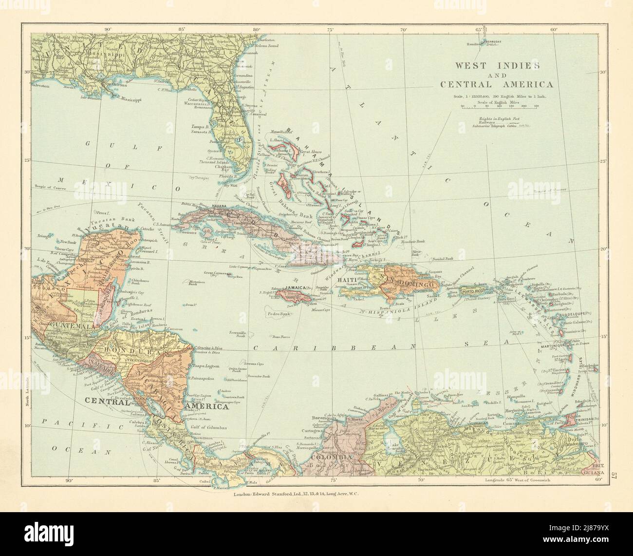 Carte Géographique Ancienne - Amérique Centrale, Mexique, Caraïbes 1986 - Affiche Décorative